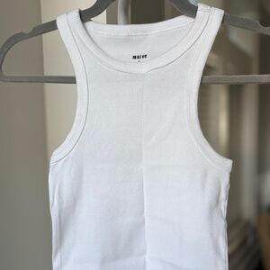 Maeve Anthropologie White Ribbed Cropped Tank | Pilates Studio Essential XS
